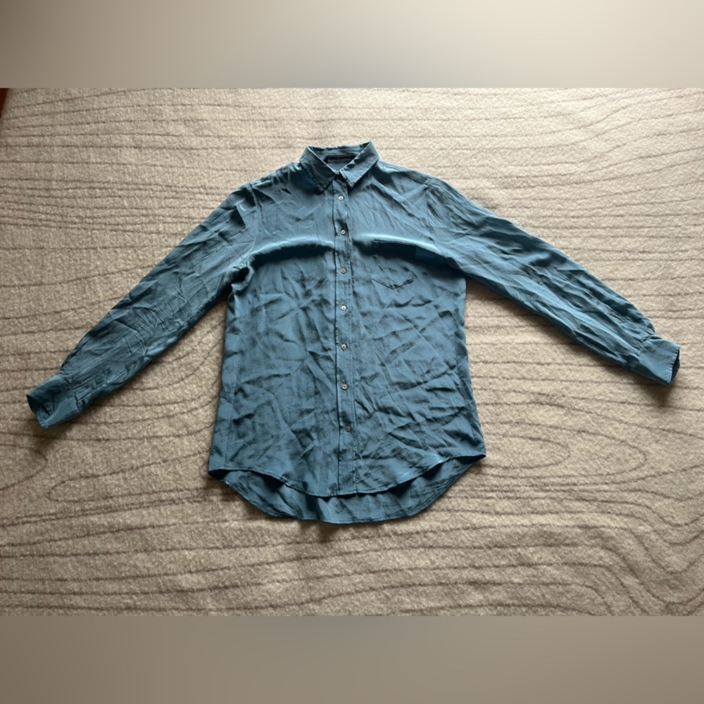 Blue Women's Silk Button-Up Top